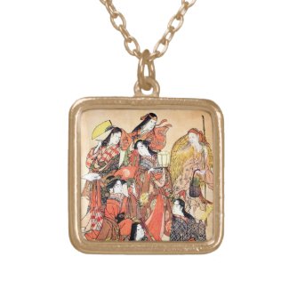 Classic japanese vintage ukiyo-e ladies old scroll jewelry