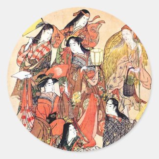 Classic japanese vintage ukiyo-e ladies old scroll sticker
