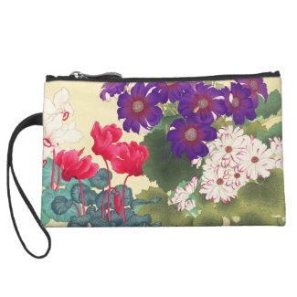 Classic japanese vintage watercolor flowers art wristlets