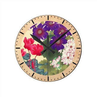 Classic japanese vintage watercolor flowers art wallclocks