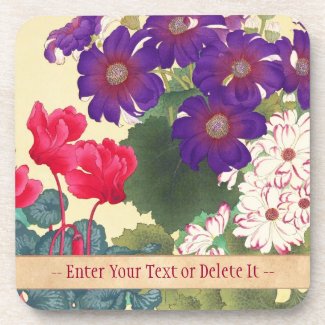 Classic japanese vintage watercolor flowers art drink coasters