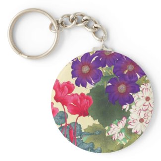 Classic japanese vintage watercolor flowers art keychains
