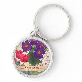 Classic japanese vintage watercolor flowers art keychain