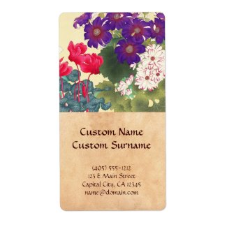 Classic japanese vintage watercolor flowers art personalized shipping label