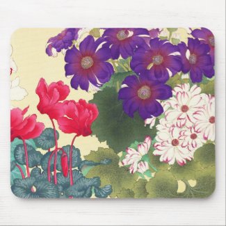 Classic japanese vintage watercolor flowers art mouse pads
