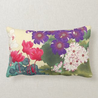 Classic japanese vintage watercolor flowers art pillow