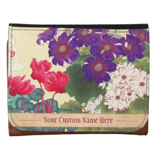 Classic japanese vintage watercolor flowers art tri-fold wallet