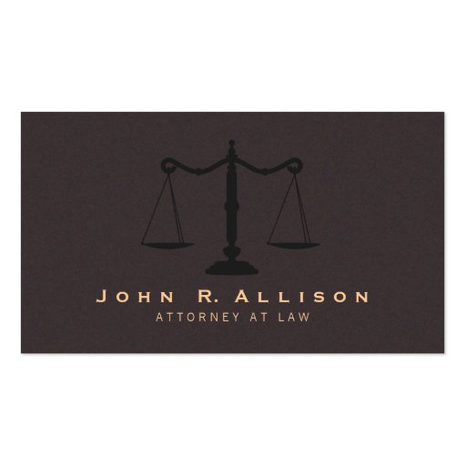 Classic Justice Scale Brown Suede Look Attorney Business Card (front side)