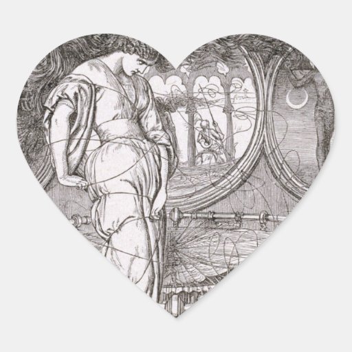Classic Lady of Shalott Tangled in Webs Heart Sticker