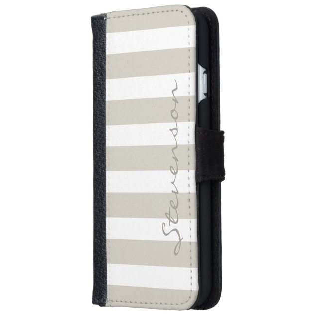 Classic Linen Beige Stripes - Personalized Name iPhone 6 Wallet Case