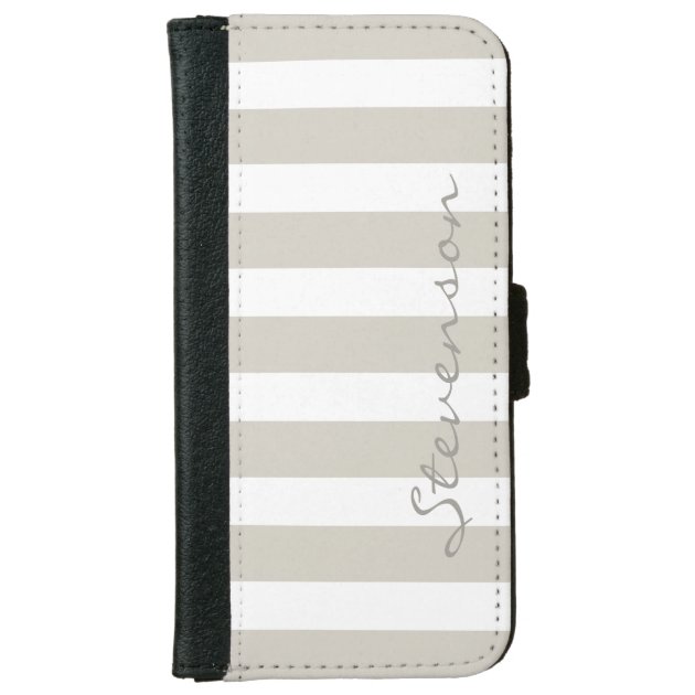 Classic Linen Beige Stripes - Personalized Name iPhone 6 Wallet Case