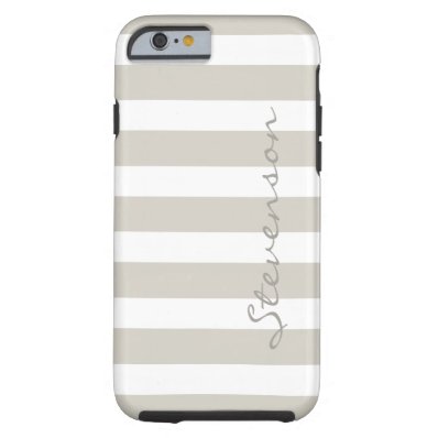 Classic Linen Beige Stripes - Personalized Name Tough iPhone 6 Case