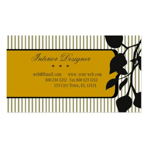 Classic Nature Pinstripe Floral Business Cards (back side)