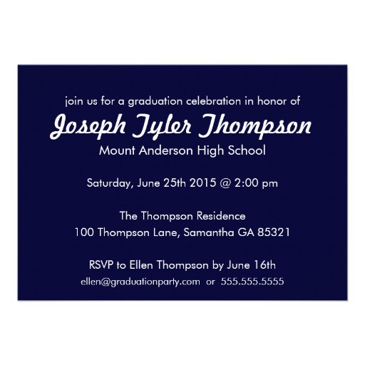 Classic Navy Blue Graduation Announcement - Invite
