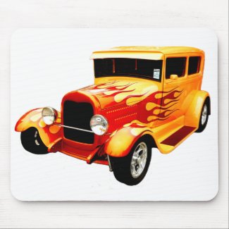Classic Orange Car with Flames mousepad