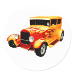 Classic Orange Car with Flames Round Stickers