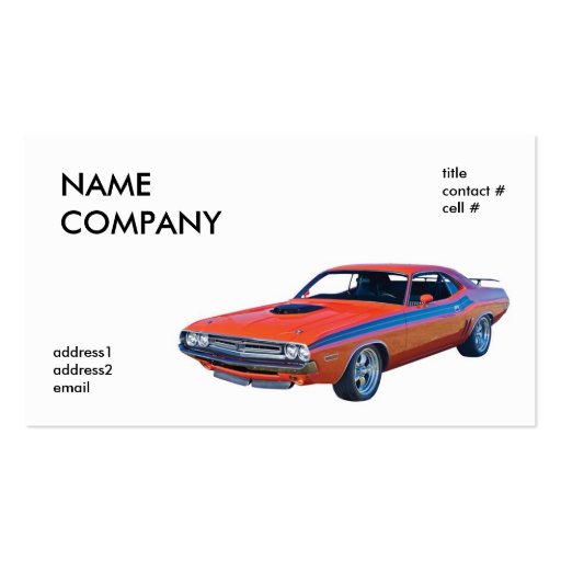 classic orange muscle car business card (front side)