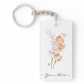 Classic oriental chinese sumi-e ink flower paint c acrylic keychain