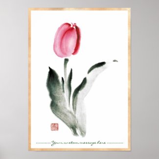 Classic oriental chinese sumi-e ink flower tulip posters