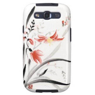 Classic oriental chinese sumi-e ink flowers paint samsung galaxy SIII cases