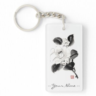 Classic oriental chinese sumi-e ink flowers paint key chain