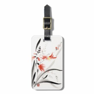 Classic oriental chinese sumi-e ink flowers paint travel bag tag