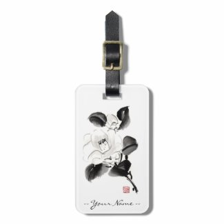 Classic oriental chinese sumi-e ink flowers paint tag for bags
