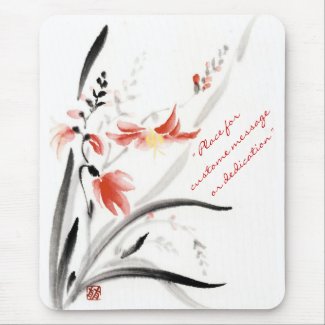Classic oriental chinese sumi-e ink flowers paint mousepad