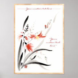 Classic oriental chinese sumi-e ink flowers paint print