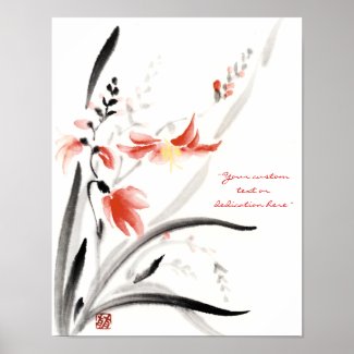 Classic oriental chinese sumi-e ink flowers paint print