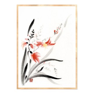 Classic oriental chinese sumi-e ink flowers paint print