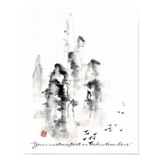 Classic oriental chinese sumi-e ink mountain scene poster