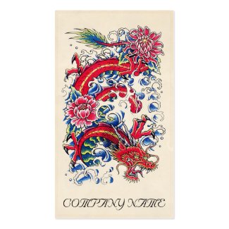 Classic oriental japanese red dragon god tattoo business card template
