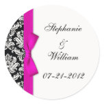 Classic Pink Damask Wedding Label Sticker