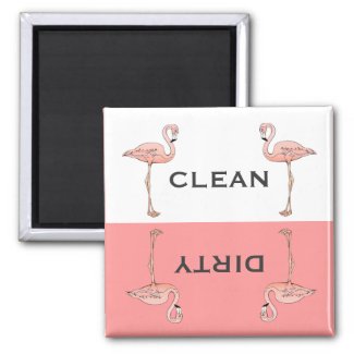 Classic Pink Flamingo Clean Dirty Dishwasher Refrigerator Magnets