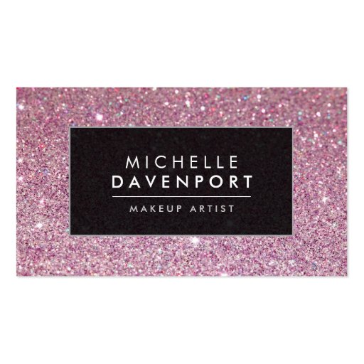Classic Pink Glitter Makeup Artist Business Card (front side)
