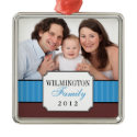 Classic portrait blue stripe band Christmas photo ornament