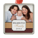 Classic portrait brown stripe band Christmas photo ornament