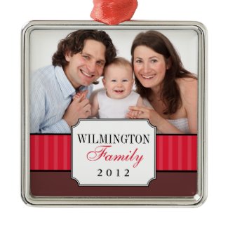 Classic portrait red stripe band Christmas photo ornament