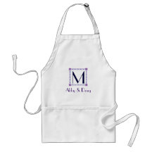 Classic purple and blue diy logo aprons
