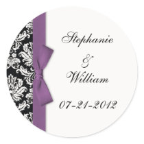 Classic Purple Damask Wedding Label Stickers