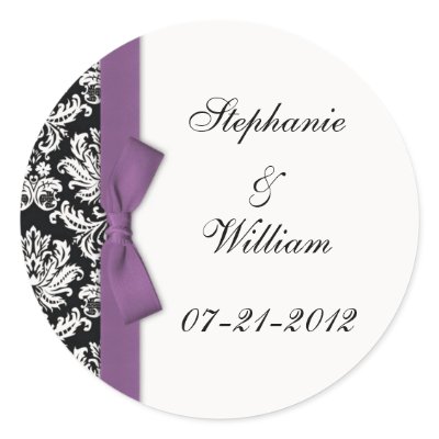 Classic Purple Damask Wedding Label Stickers