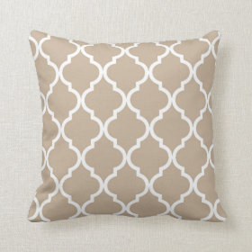 Classic Quatrefoil Pattern in Tan and White Throw Pillow