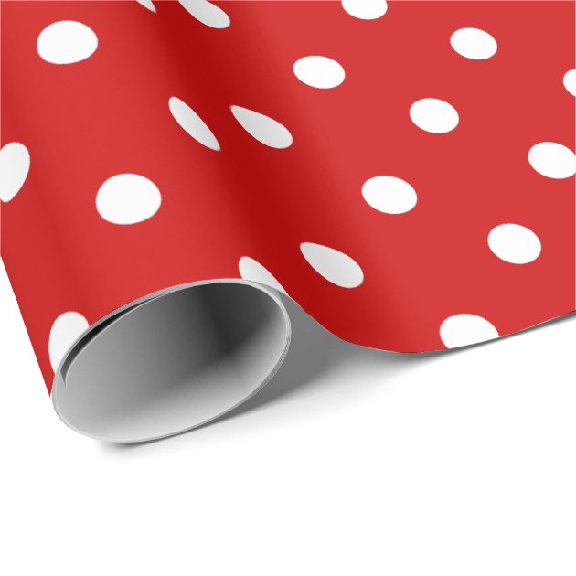 Classic Red and White Polka Dots Holiday Wrapping Paper 3/4
