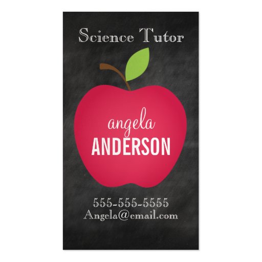 Classic Red Apple Chalkboard Teacher Business Card (front side)