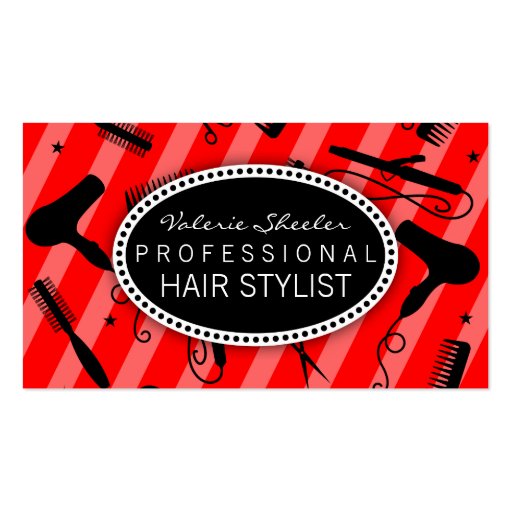 Classic Red & Black Hair Salon Tools Business Card Templates