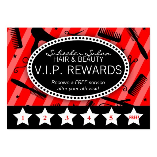 Classic Red & Black Salon Loyalty Business Card Templates (front side)