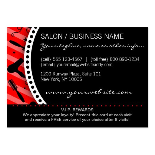 Classic Red & Black Salon Loyalty Business Card Templates (back side)