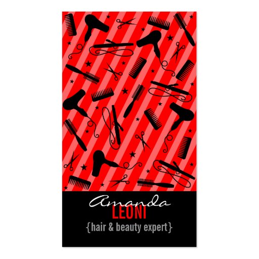 Classic Red & Black Salon Tools Vertical Business Cards