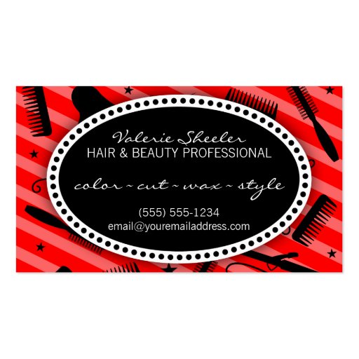 Classic Red Hair & Beauty Coupon Business Card Template (front side)